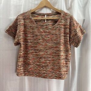Free People Ombre Knit Metallic Sparkle Short Sleeve Top Women‎ Small